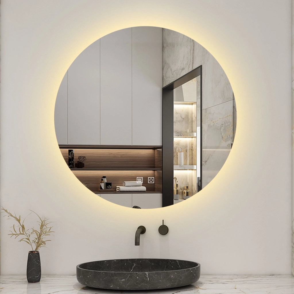 Aica Specchio da bagno a LED+Diametro 60cm+3 Temperature di Colore+Disappannamento+Retroilluminato