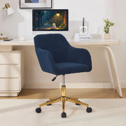 Sedia da ufficio girevole ¨C Minimal ¨C Tessuto teddy, gambe oro, altezza regolabile, colore blu scuro