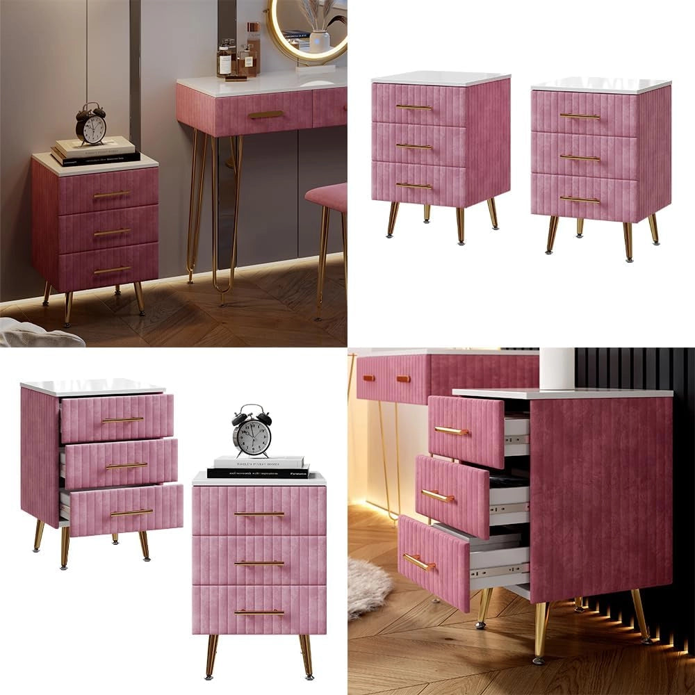 Comodino Velia, rosa, 41 x 62 cm Set di 2