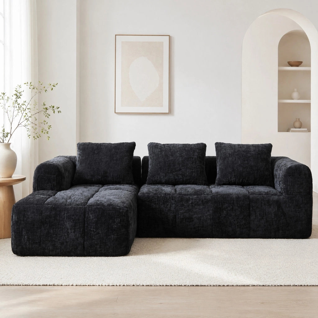 DIVANO Angolare 250x158x60 cm Chenille Nero