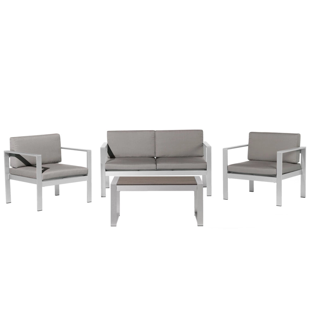 Set da giardino in 4 pezzi divano in legno di plastica grigio scuro con 2 sedie e tavolino da caffè