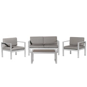 Set da giardino in 4 pezzi divano in legno di plastica grigio scuro con 2 sedie e tavolino da caffè