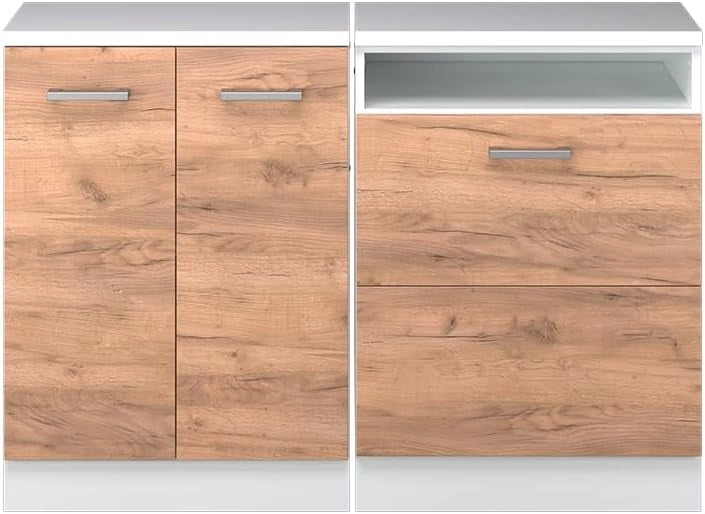 Set di mobili sottotetto Rion, Quercia dorata, 120 cm Set di 2 carcasse armadio profondità 60 cm, adatto per il salvaspazio sotto tetti spioventi