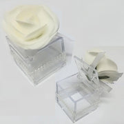 Trade Shop - Bomboniere Scatola Con Rosa Bianca Perle Cubo 4.5cm Portaconfetti Per Matrimonio -