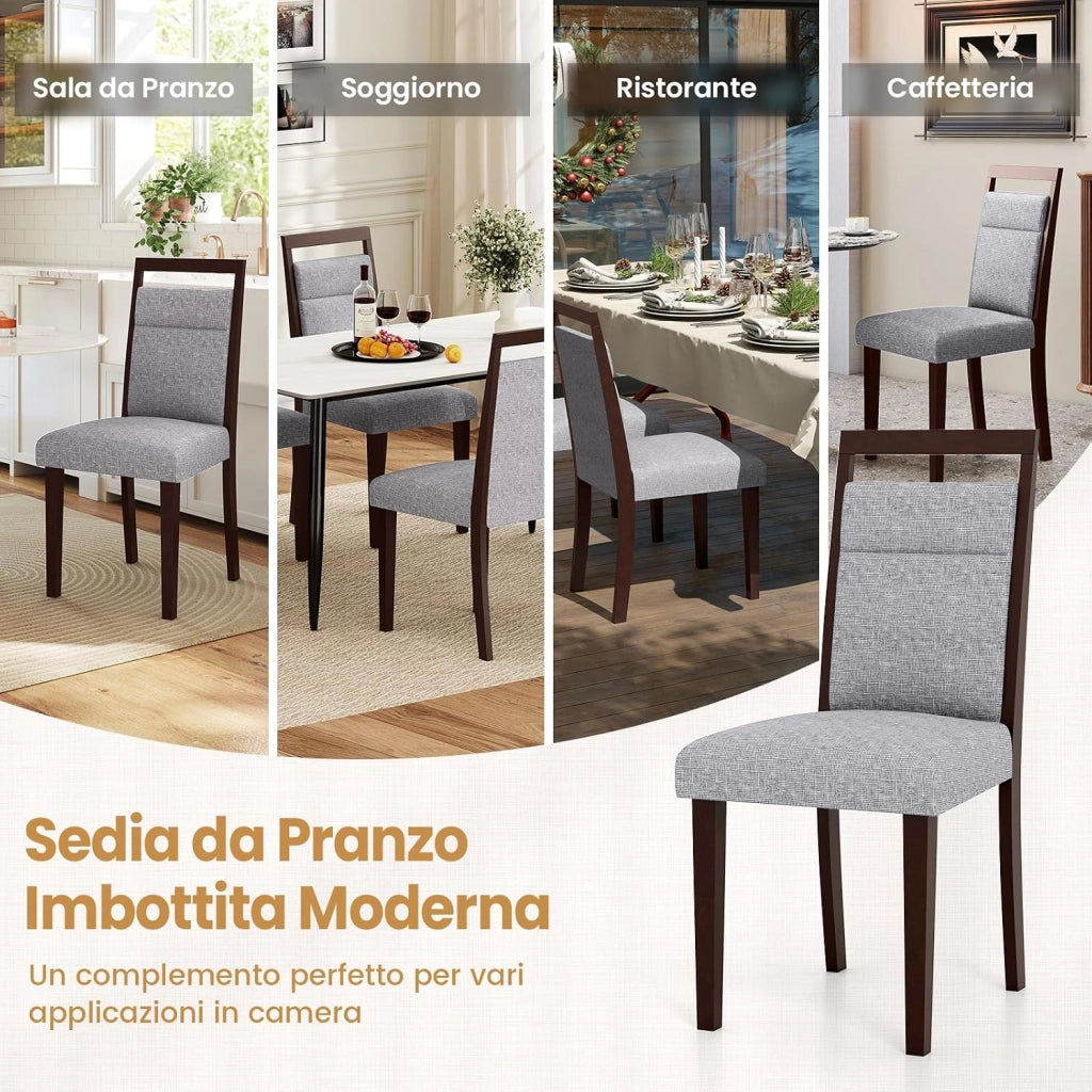 Set di 2 Sedie da Pranzo, Sedie da Cucina da Seduta Imbottita, Schienale e Gambe in Legno di Gomma, per Sala da Pranzo, Ristorante e Soggiorno (Grigio)