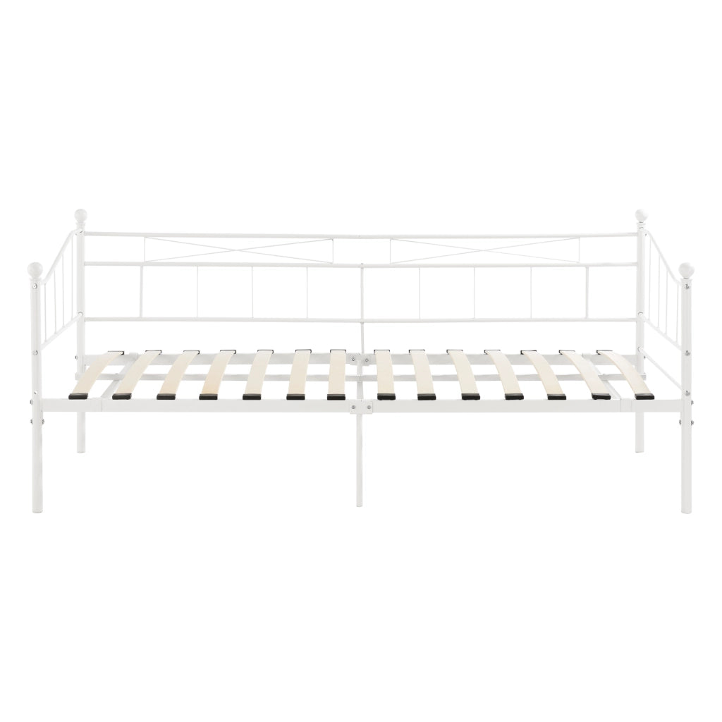 Divano in Metallo a 2-3 Posti di Seduta, Supporto Max.150 kg Letto Singolo con Materasso a Schiuma Fredda 90 x 200 cm Sofa in Acciaio con Cornice Decorativa - Bianco