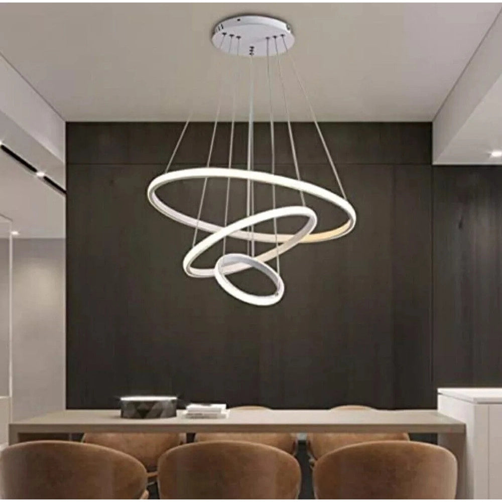 Trade Shop - Lampadario Sospeso Led 100w 3 Cerchi Pendente Anelli Bianco Luce 6500k Moderno 50309 -