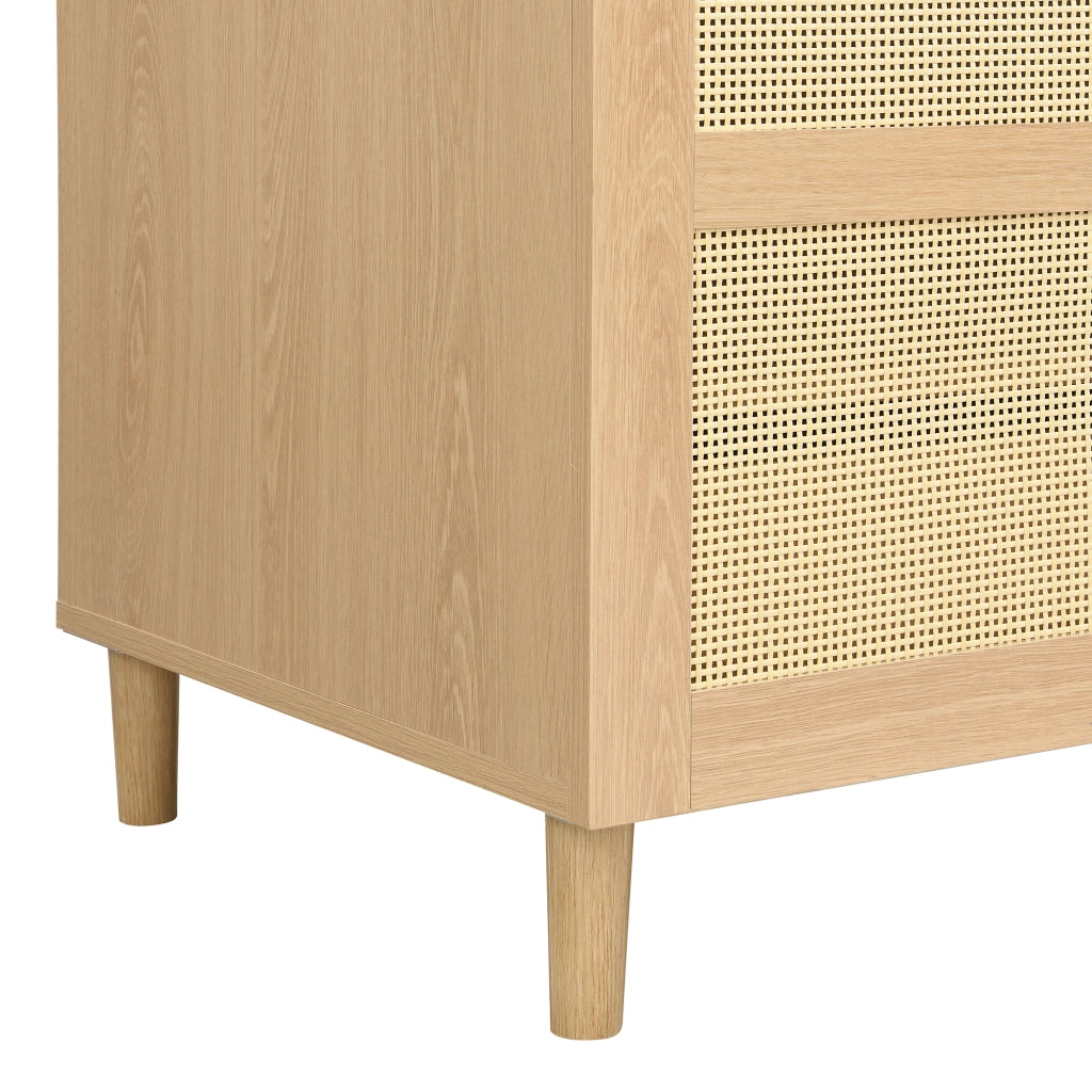Armadio con ante curve, asta appendiabiti e cassetti, per camera da letto e ingresso, naturale, 80 × 50 × 179 cm