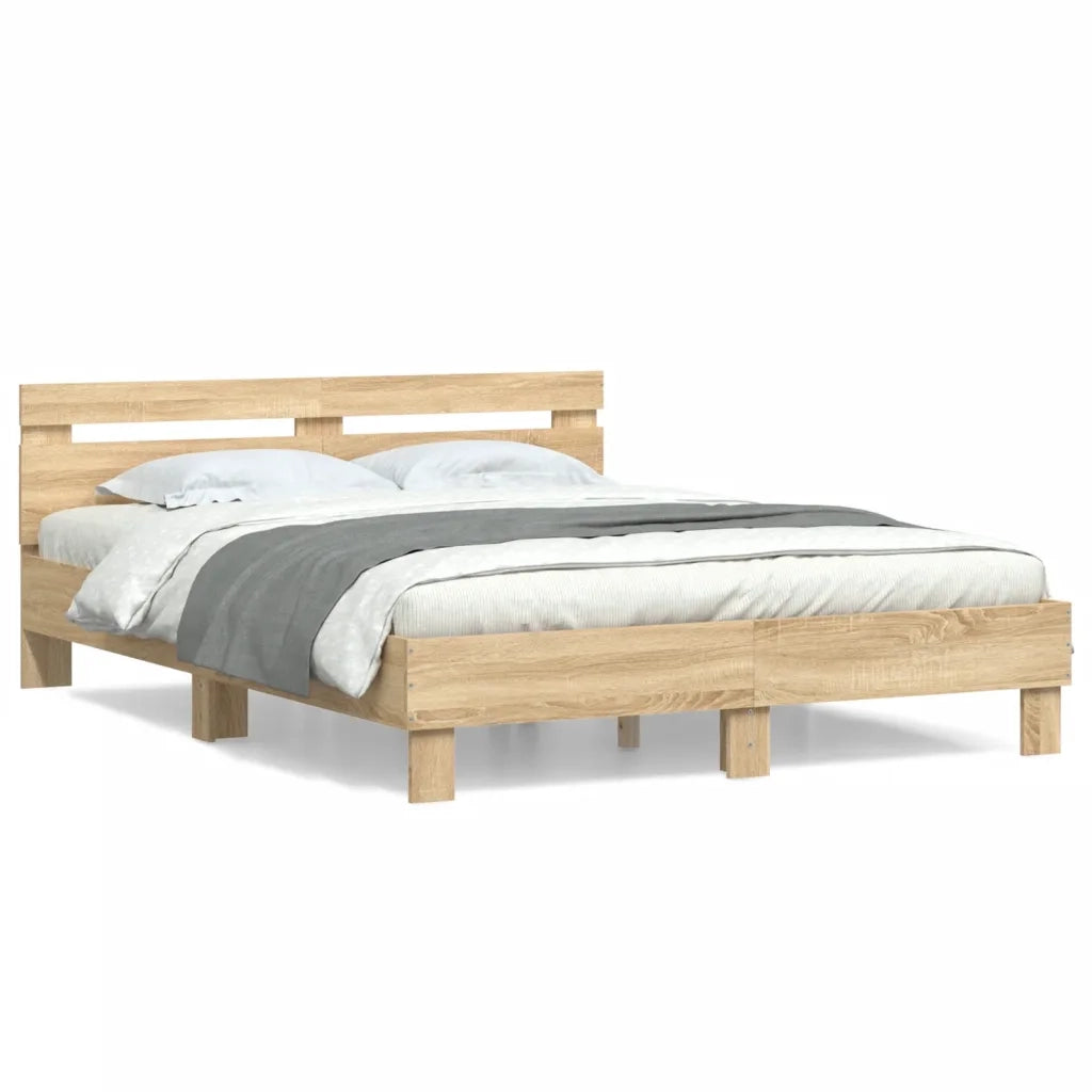 Letto matrimoniale | Letto per adulti | Giroletto Testiera Rovere Sonoma 150x200 cm Legno Multistrato