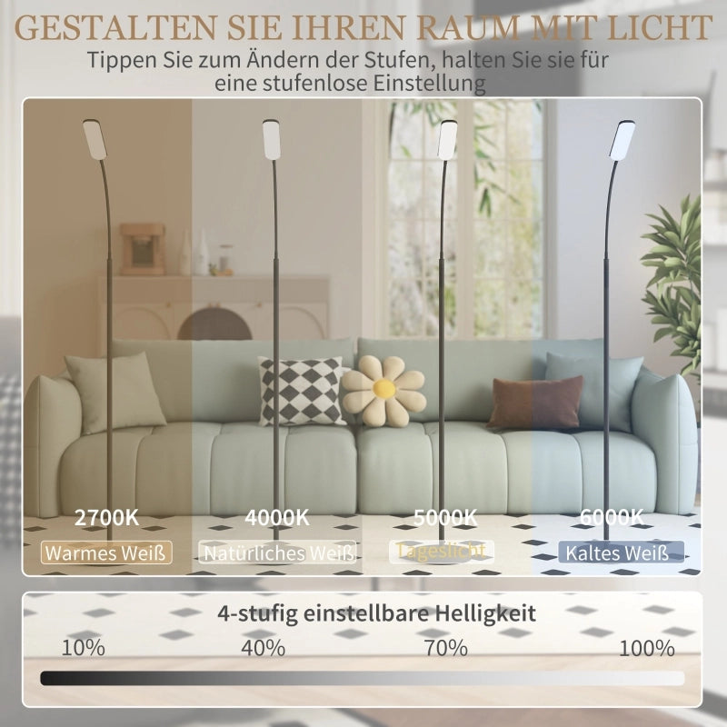 Lampada da terra a LED, dimmerabile, con telecomando e controllo touch, lampada da terra per soggiorno con collo d'oca regolabile a 360¡ã, timer di 1