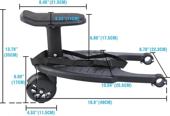 Carrello Universale per Buggy - Carrello con Sedile - Sedile per Buggy - Accessori per Carrello per Bambini - Piastra per Rotolamento max. 25kg - Nero 

Modello: Meerijdplankje Universeel 
Codice: 123456