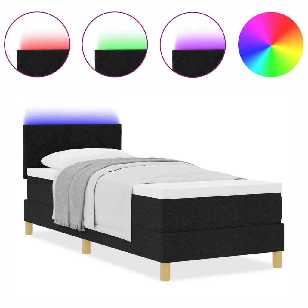 Letto Box Spring con Materasso e LED Nero 80x200 cm Tessuto