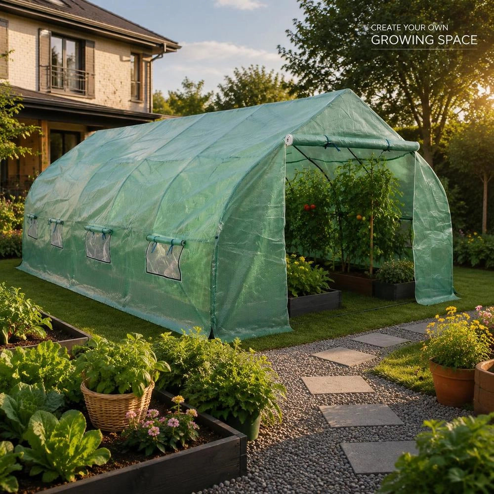 Polytunnel Greenhouse Walk-in & Mobile Steel Frame 18 Square Meter