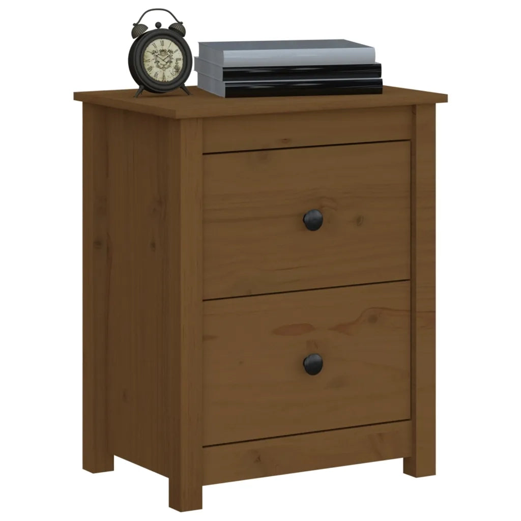 Comodino Marrone Ambra 50x35x61,5 cm in Legno Massello di Pino 813685