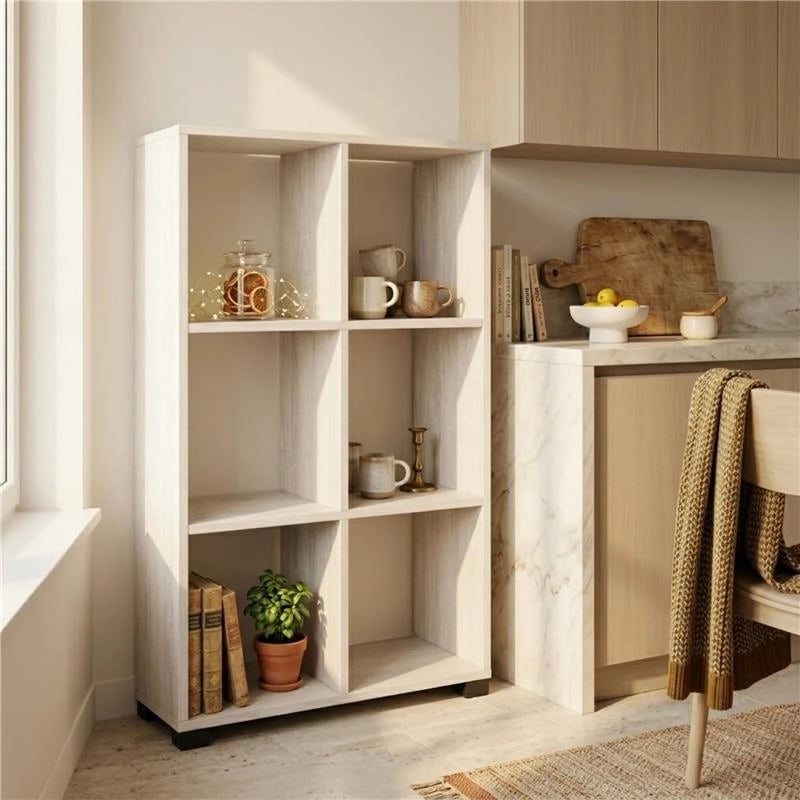 LIBRERIA CUBICA IN LEGNO BIANCO MODERNA CON 6 RIPIANI DIMENSIONI 60X24X98 CM