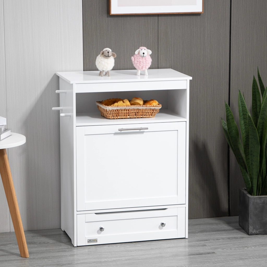 Stazione pappa per animali con vano contenitore, ripiano aperto e cassetto estraibile, 61 x 35,5 x 82 cm, bianco