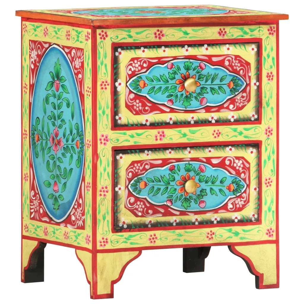 Comodino Dipinto a Mano 40x30x50 cm in Legno Massello di Mango cod mxl 30487