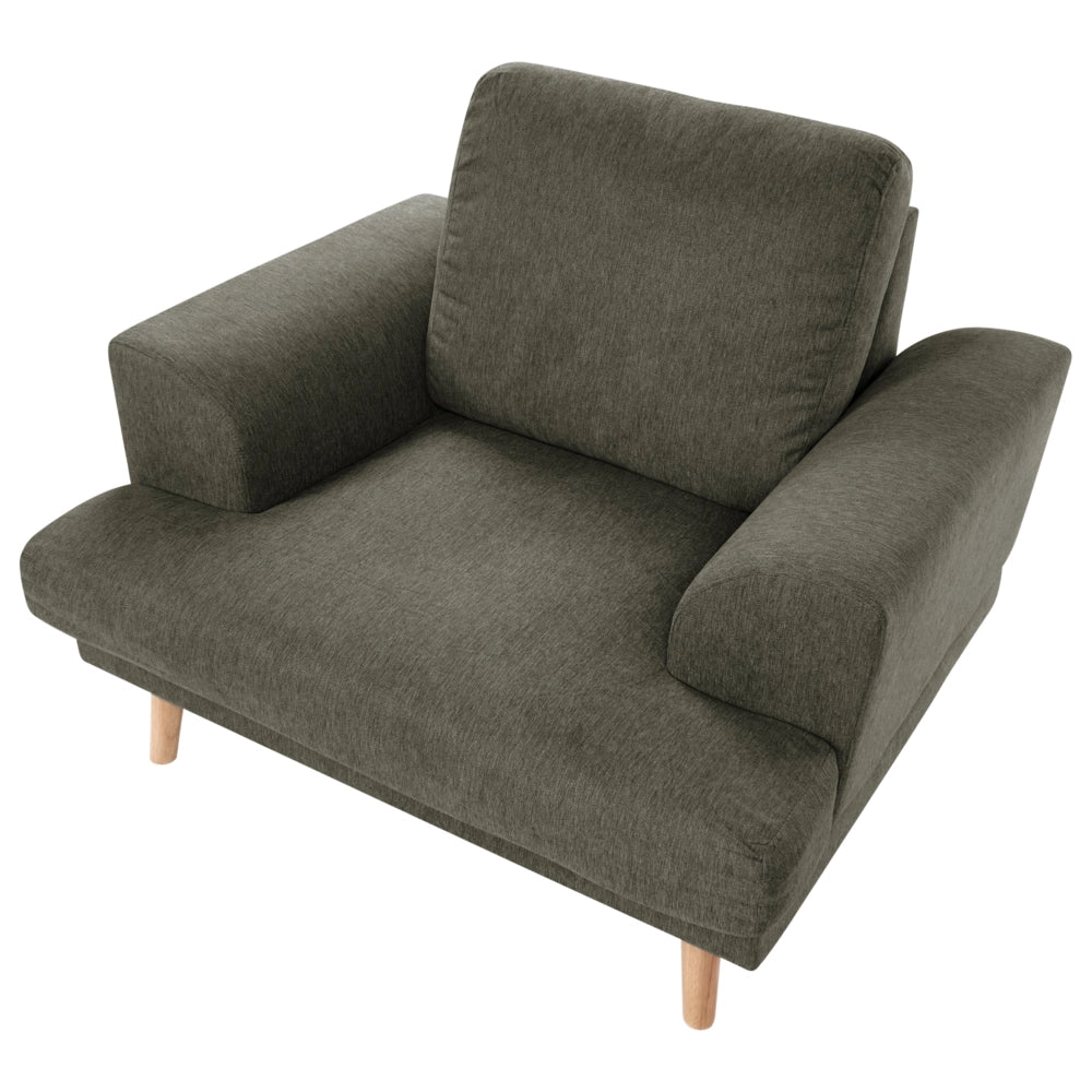 Set da salotto a 4 posti con divano in tessuto e poltrona braccioli svasati in stile moderno verde