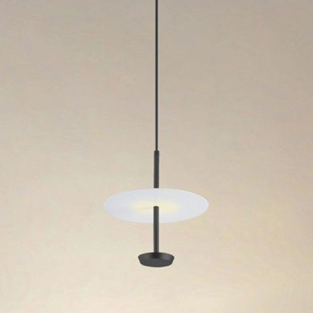 Trade Shop - Lampadario A Sospensione Luce 4000k Led 12w Disco Paralume Piatto Nero Rotondo 33115 -