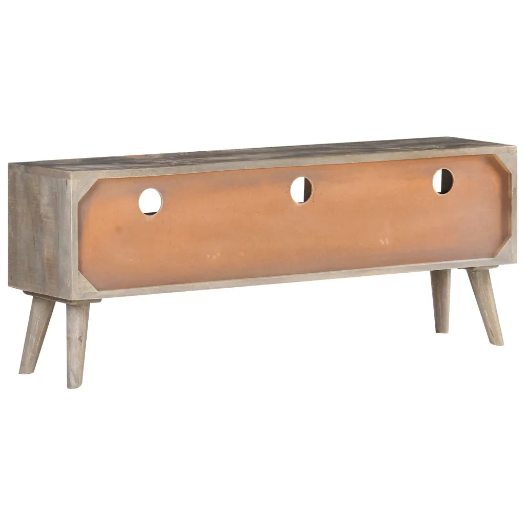 Mobile Porta TV Grigio 130x35x51 cm in Massello di Mango Grezzo