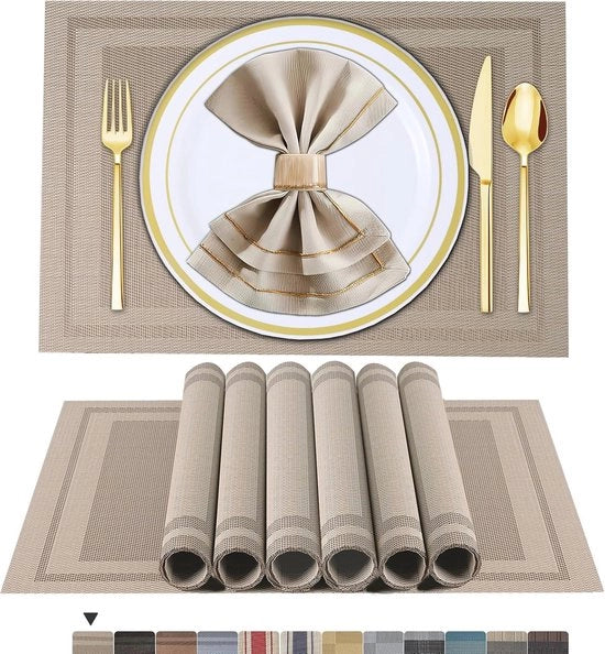Set di Tavola in Vinile Tessuto da 6 pezzi - Tavoliere Lavabili e Resistenti per Uso Indoor/Outdoor