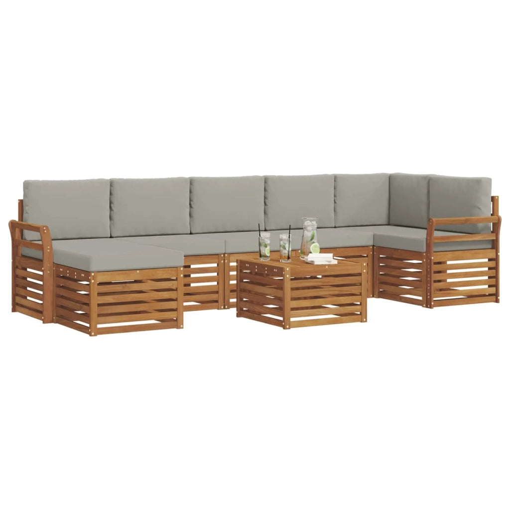 Set di divani da esterno 8 pcs Grigio Naturale e Chiaro