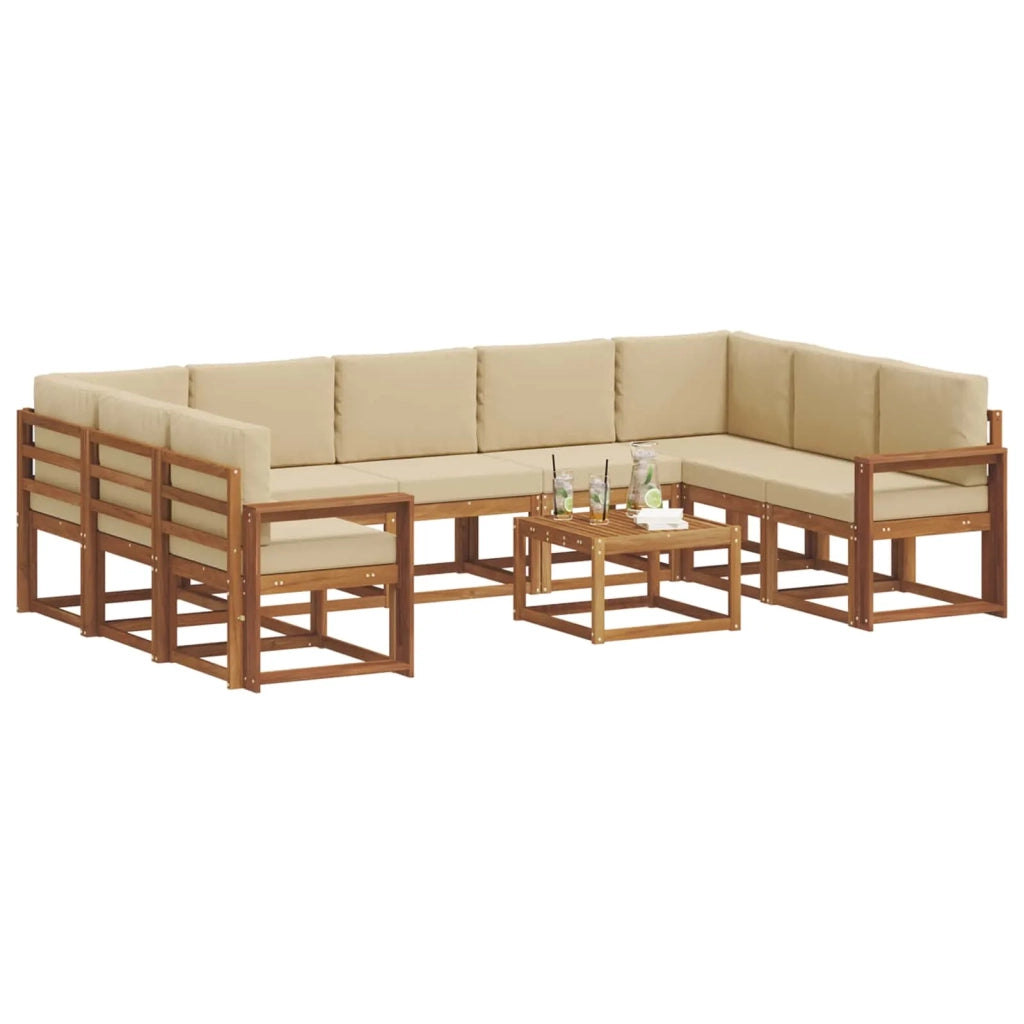 Set di divani da esterno con cuscino 10 pcs Naturale e Beige