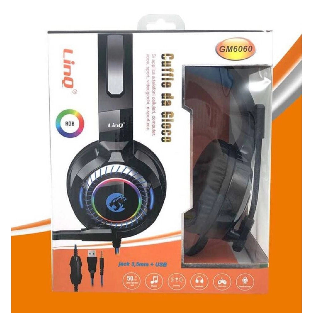 Trade Shop - Cuffie Stereo Cablate Microfono Jack 3,5mm Usb Led Rgb Gaming Film Per Pc Gm6060 -