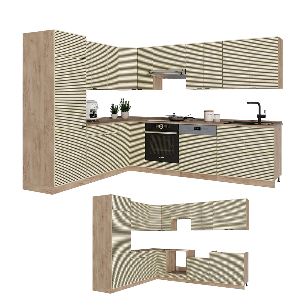 Cucina angolare completa Fame-Line Pannello in quercia/Rovere dorato 287 x 46 cm senza piano di lavoro Vicco