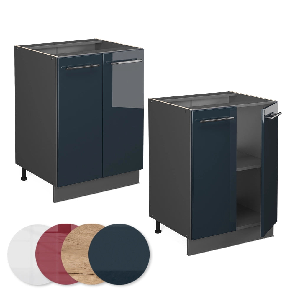 Mobiletto base cucina Fame-Line Blu scuro lucido/Antracite 60 cm senza piano di lavoro Vicco