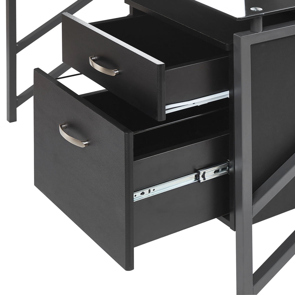 Scrivania Home Office Struttura in metallo Nero Piano in vetro temperato 117 x 57 cm Cassetti portaoggetti Design industriale moderno