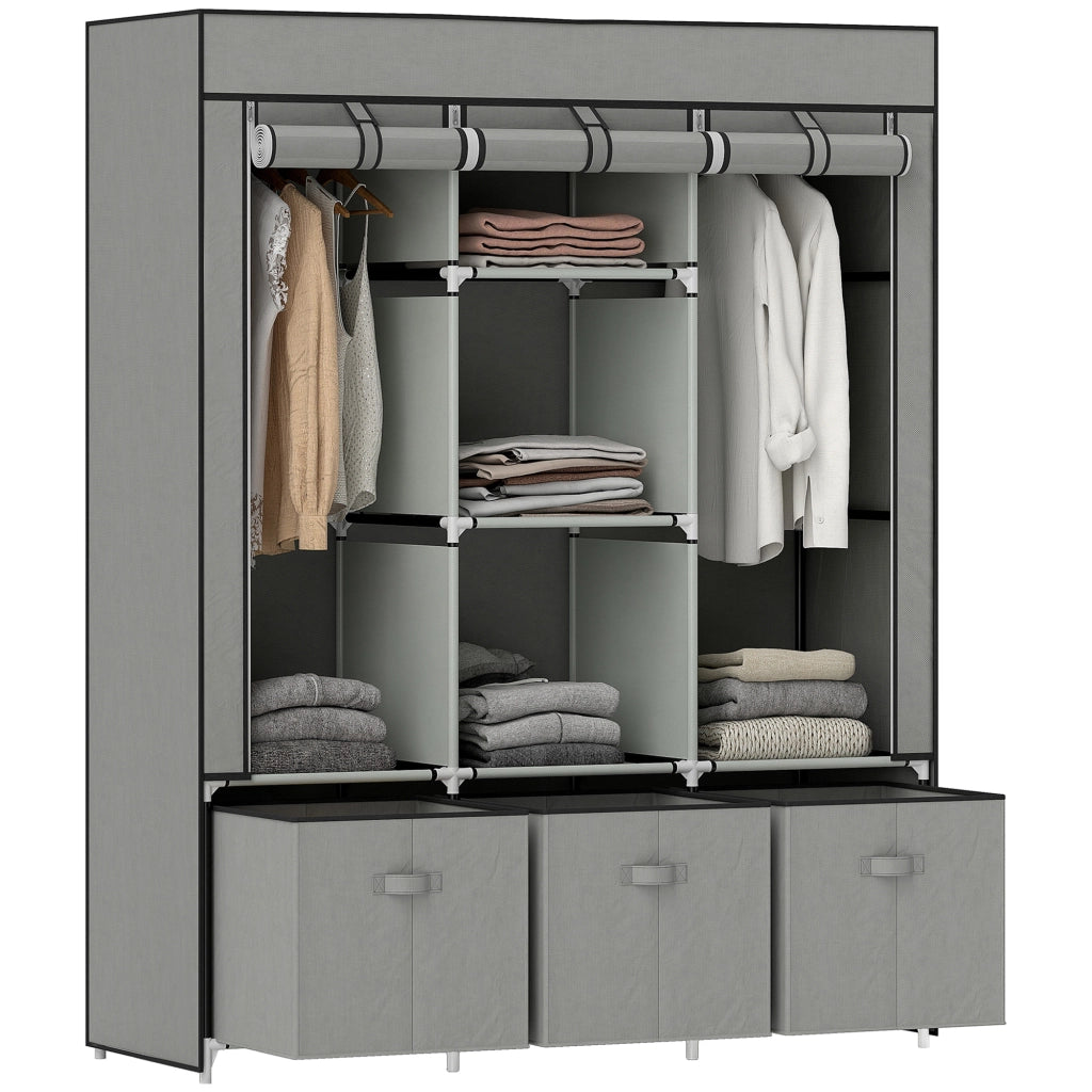 Armadio scorrevole in tessuto con 3 cassetti ¨C zephmum ¨C Grigio chiaro 125x43x162.5 cm