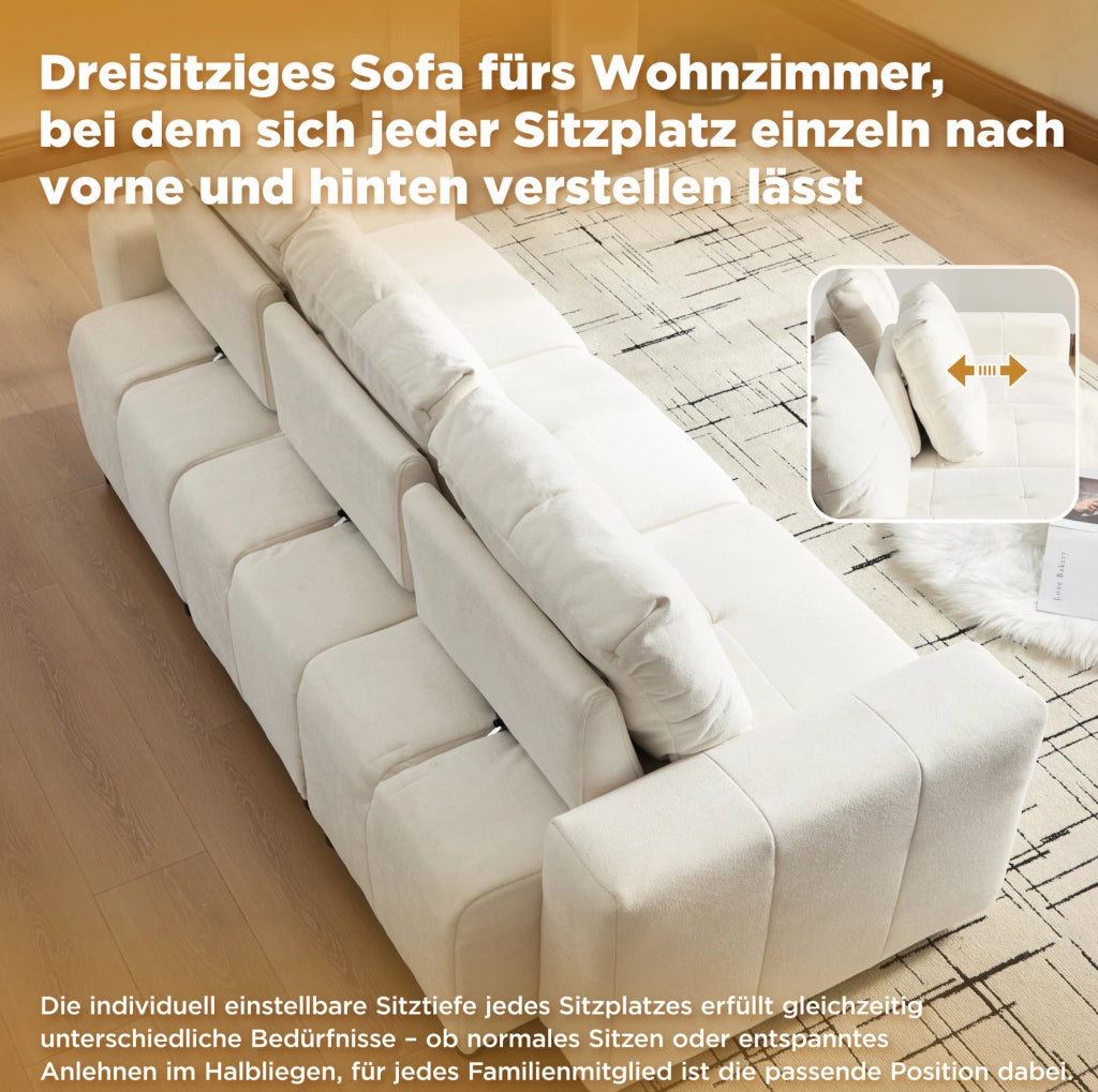 Divano modulare 3 posti 213 cm in ciniglia bianco beige