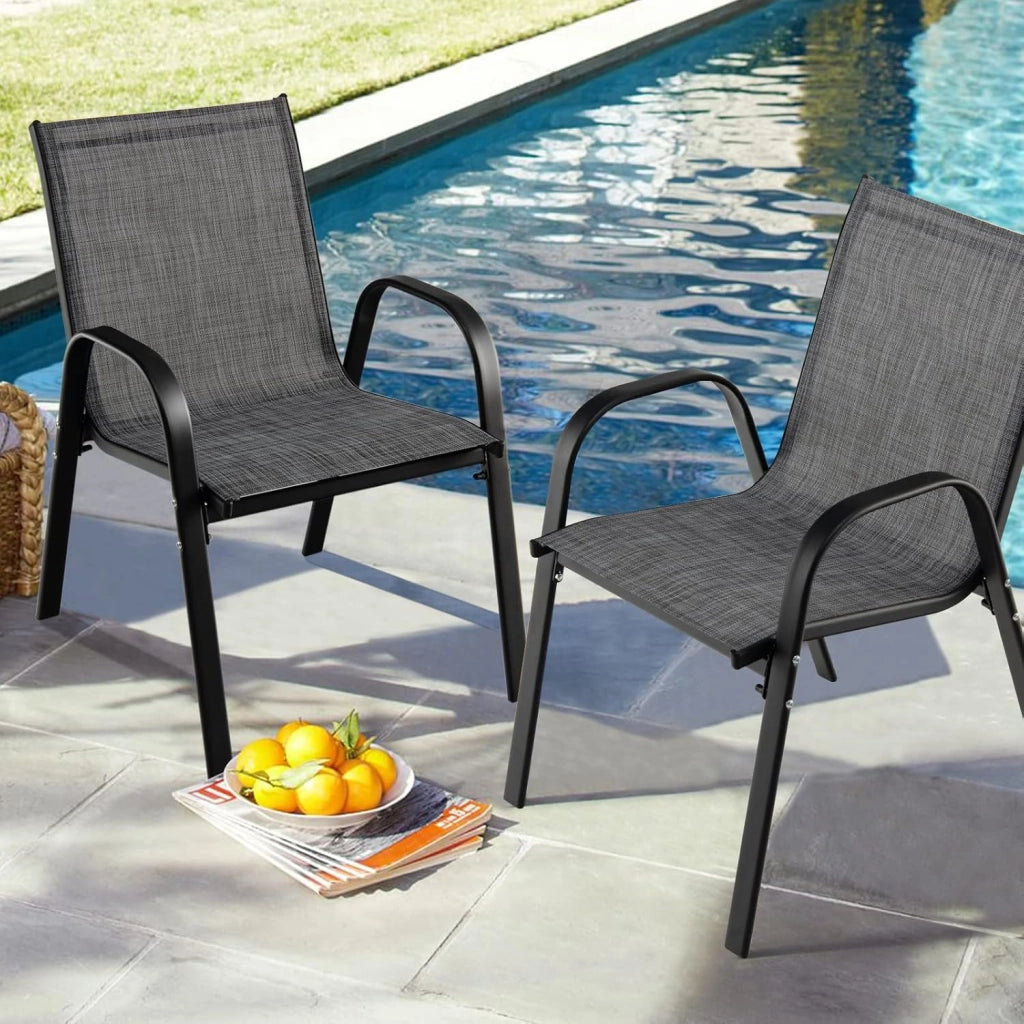 Set di 2 Sedie da Giardino Impilabili, Sedie da Terrazza con Braccioli, Sedie Impilabili in Metallo e Tssuto Textilene, Sedie da Balcone, 55 x 67 x 83 cm, Sedie da Pranzo per Patio, Terrazza
