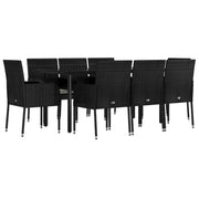 Set da pranzo da giardino da 9 pezzi e cuscini resina intrecciata nera 02_0014833