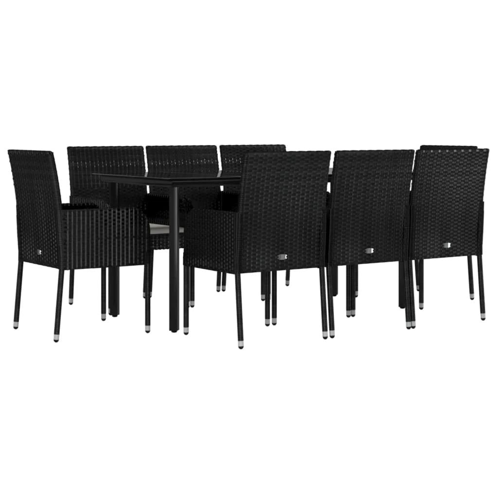 Set da pranzo da giardino da 9 pezzi e cuscini resina intrecciata nera 02_0014833