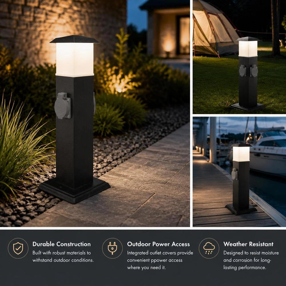 Garden Socket Outlet Tower Black With Lamp