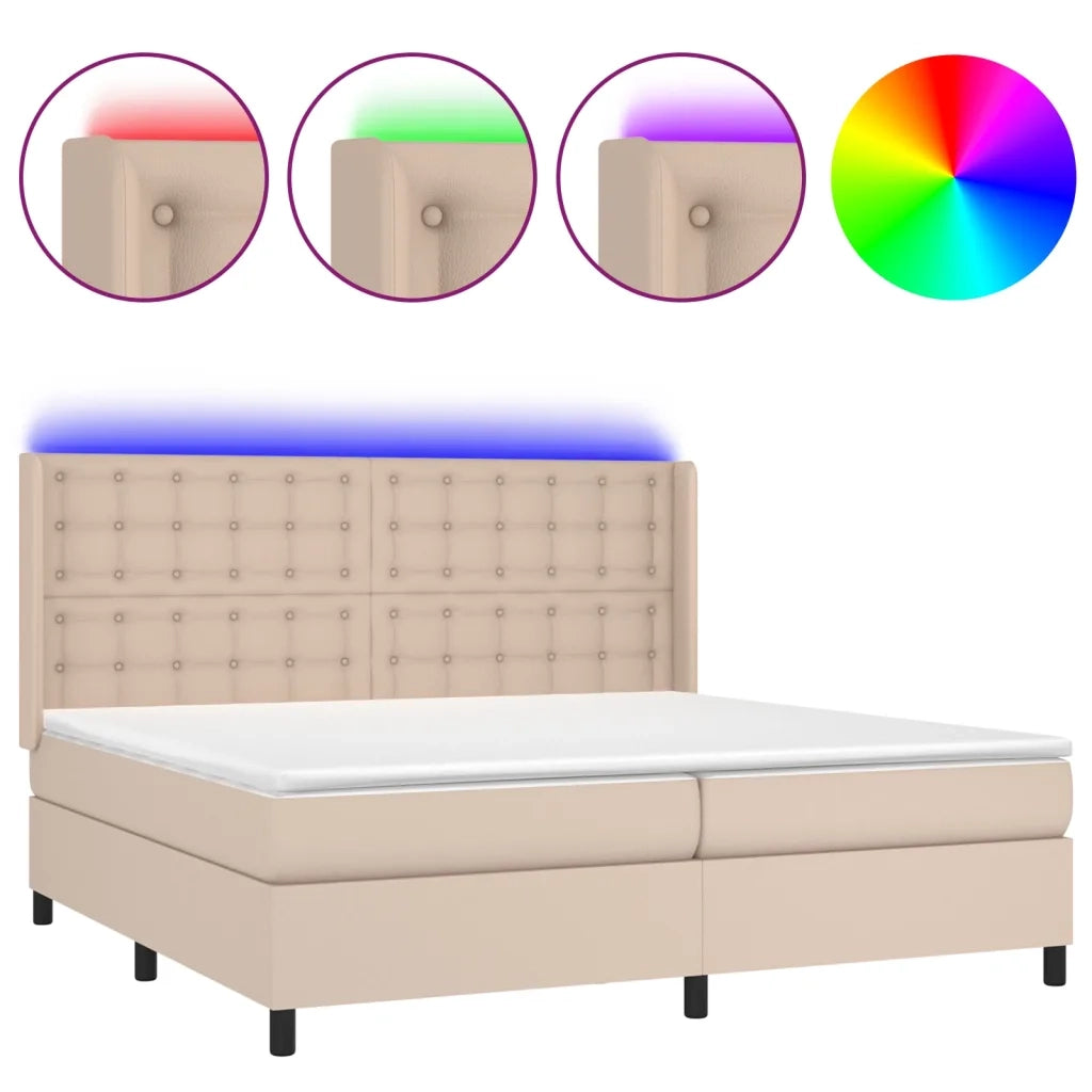 Giroletto Molle Materasso e LED Cappuccino 200x200cm Similpelle 3139408