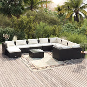 Set Divani da Giardino 11 pz con Cuscini in Polyrattan Nero cod mxl 39474