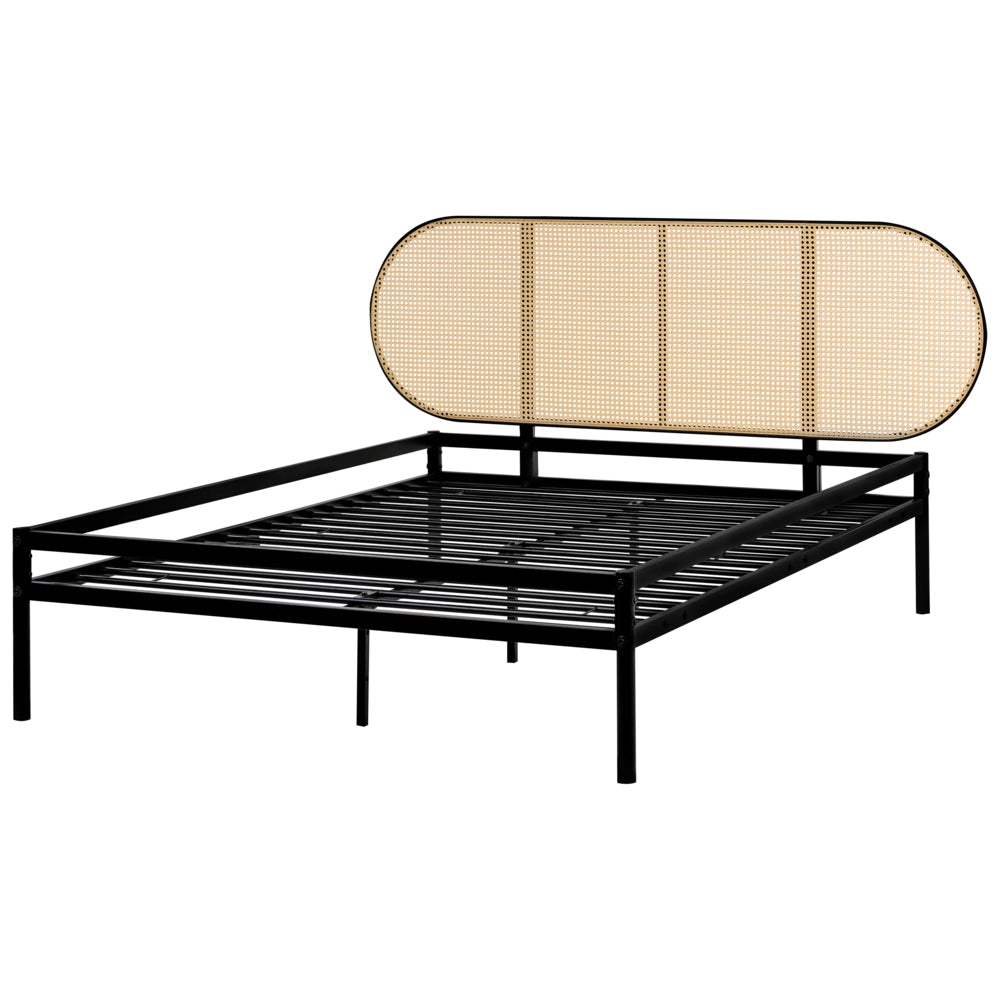 Letto matrimoniale imbottito in tessuto nero 140 x 200 cm rete a doghe gambe in legno moderno