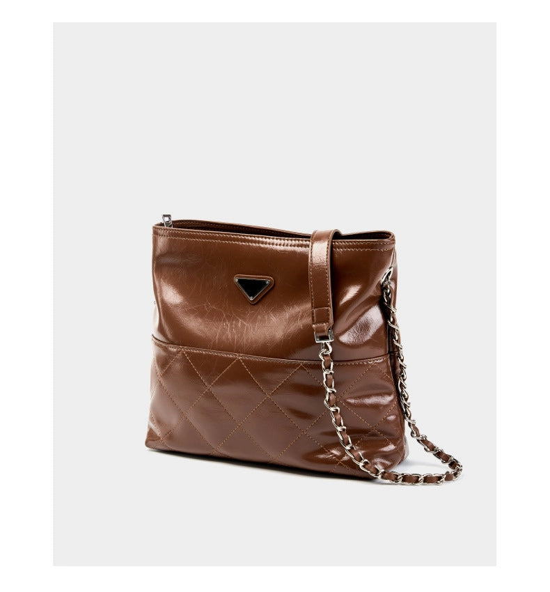 Borsa a tracolla da donna in vera pelle, borsa tote in pelle marrone