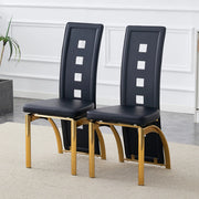Sedia da Pranzo Set da 2 con Schienale Ajouré e Gambe in Metallo, PU Nero e Oro