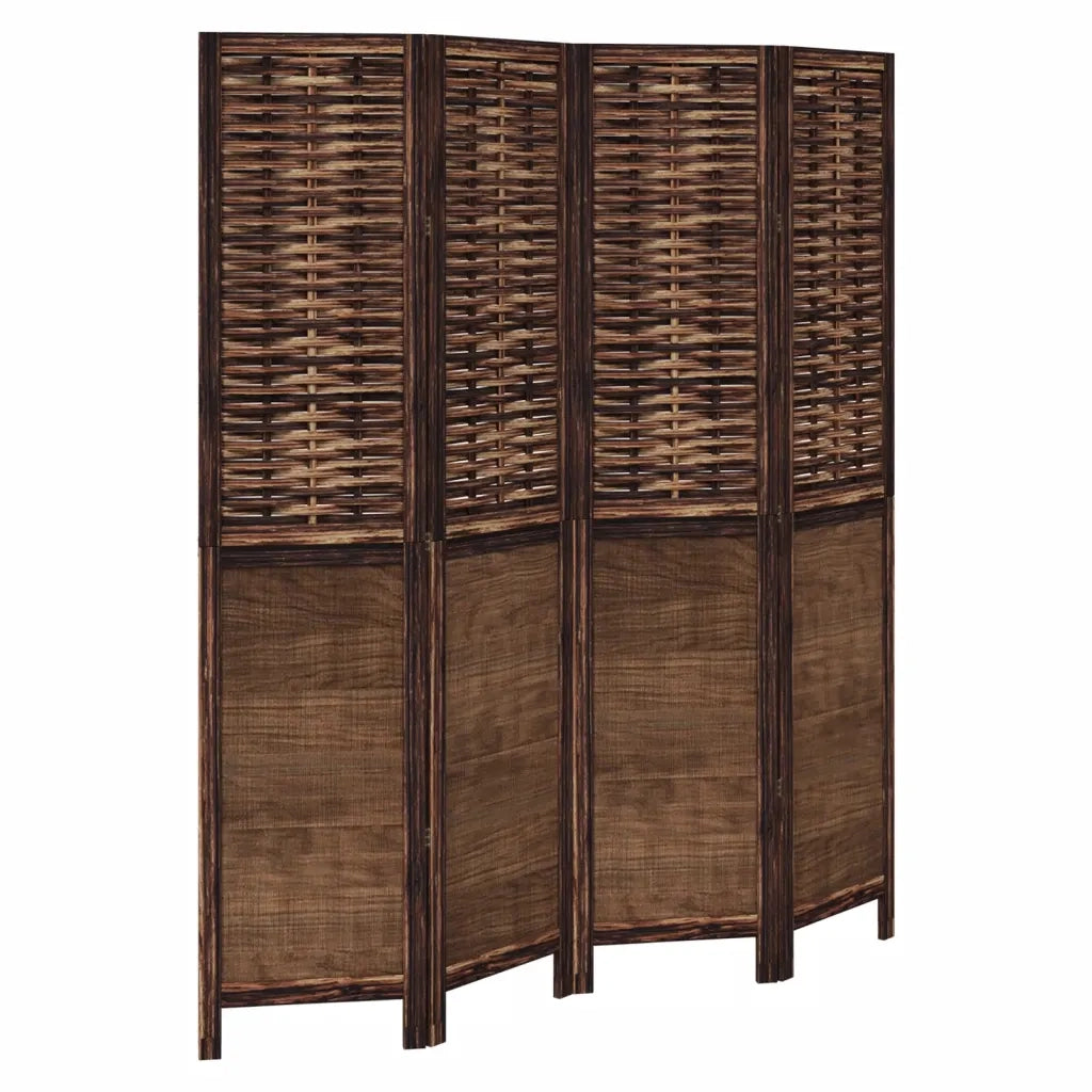 Divisorio Ambienti | Divider per stanze | Paravento 4 Pannelli Marrone Scuro Massello Paulownia