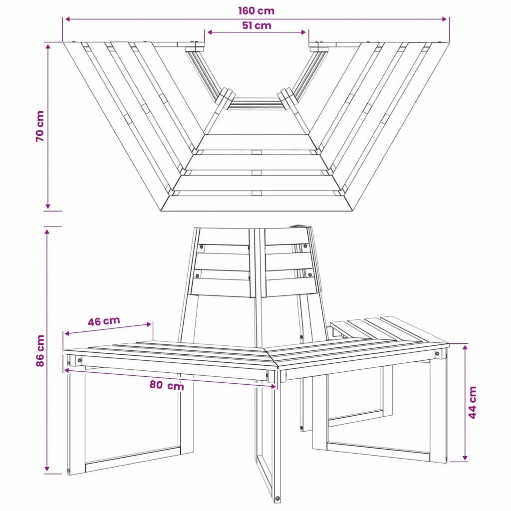 Panchina per Alberi 160 x 70 x 86 cm Legno di Acacia Massello 42034670