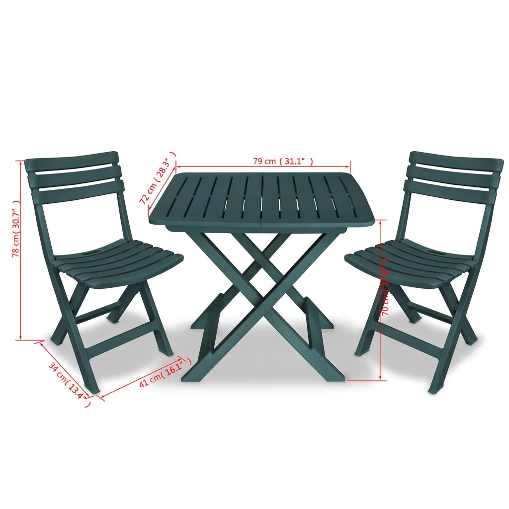 Set da Bistrot 3 pz | Set Salotto da Giardino Pieghevole in Plastica Verde