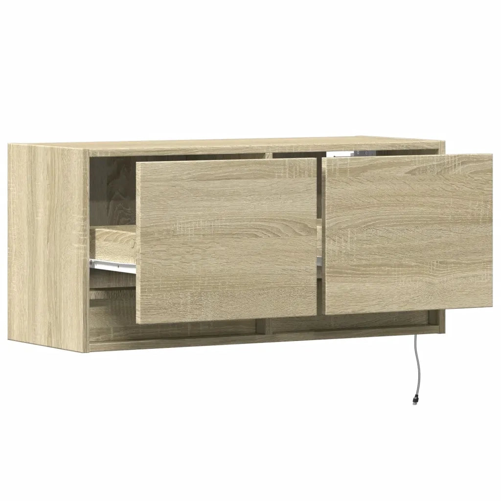 vidaXL Mobile TV a Parete con Luci LED Rovere Sonoma 80x31x35 cm
