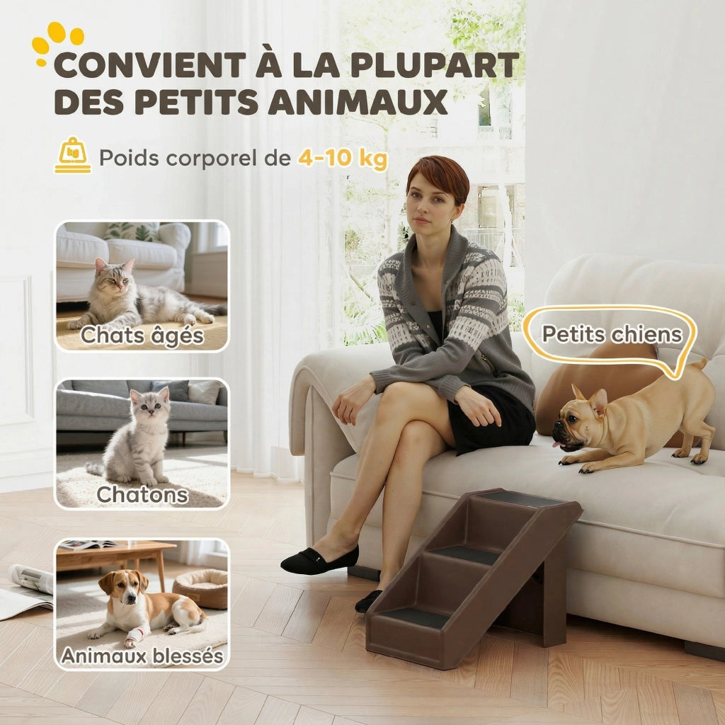 Scala Pieghevole per Cani 3 Gradini Antiscivolo ¨C zephmum ¨C Marrone 53x30.5x36.5 cm
