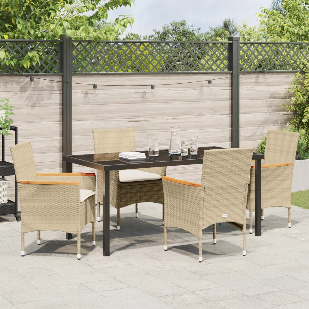 Set da Pranzo da Giardino  da 5 Pezzi con Cuscini Rattan Beige