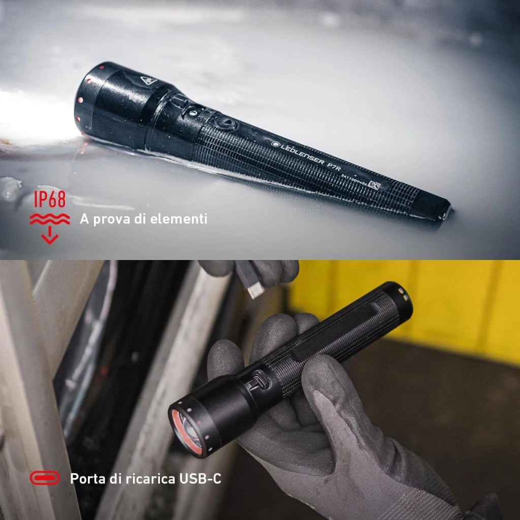 Ledlenser P7R Torcia LED ricaricabile, 2000 lm, 320 m, USB-C, IP68, 80 h, 4 modalità – Tattica per escursioni, emergenza