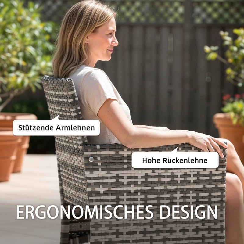 Set di 2 sedie da giardino, mobili da giardino in polyrattan con 2 poltrone, cuscini sfoderabili, struttura in acciaio, grigio